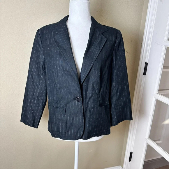 MOSSIMO Pinstripe Cropped Sleeve Blazer Size Large - Picture 2 of 13